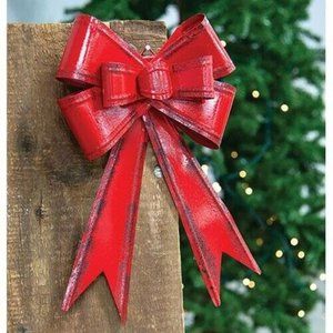 Distressed Red Metal 13" H Hanging Gift Bow